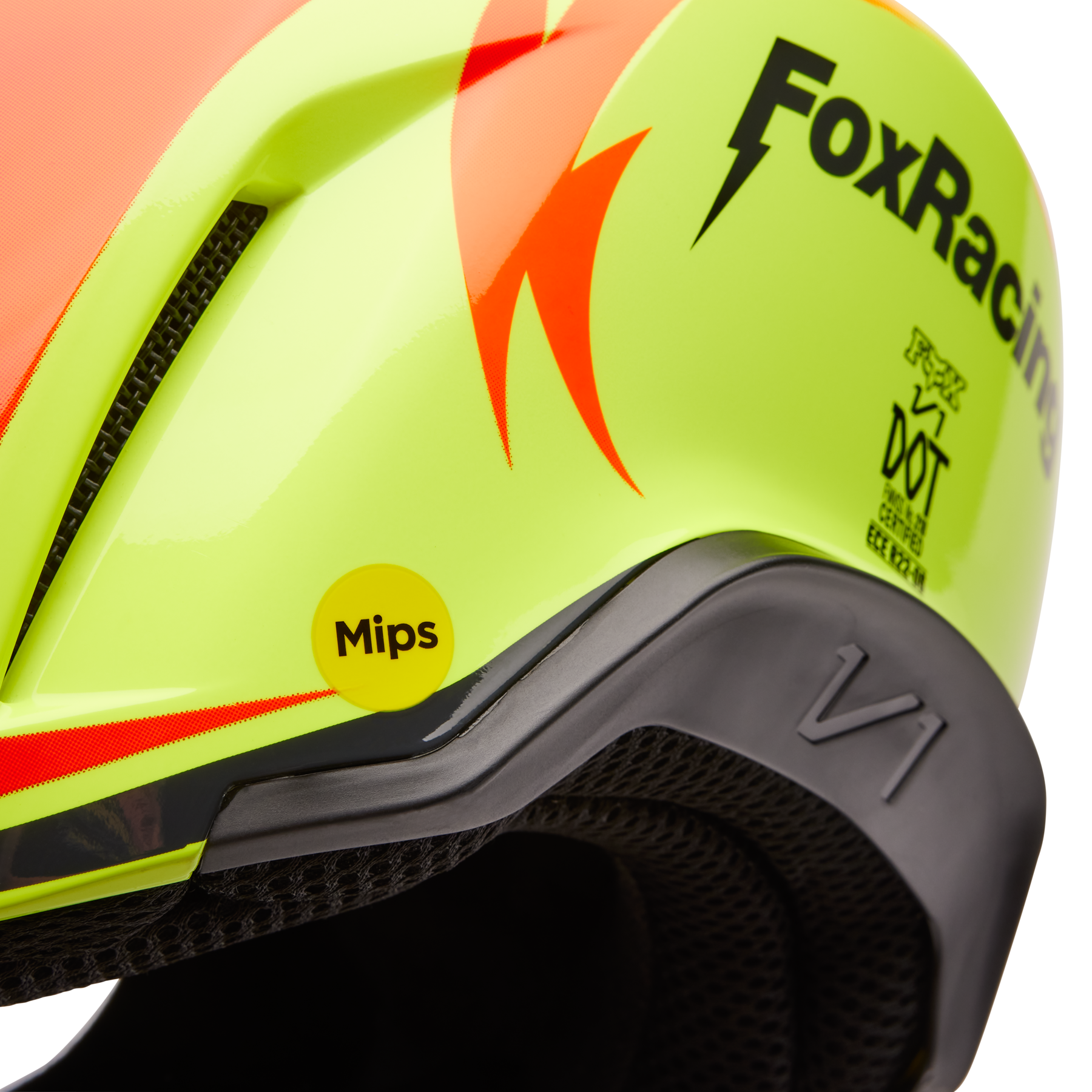 Fox Racing V1 Statk Helmet Adult Red/Yellow Mips
